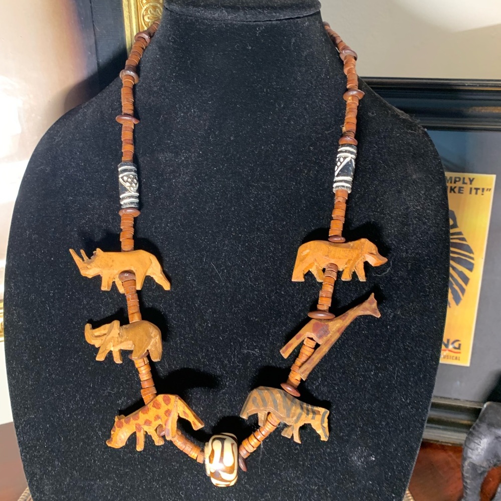 Hand-carved Safari Wooden Beaded Necklace